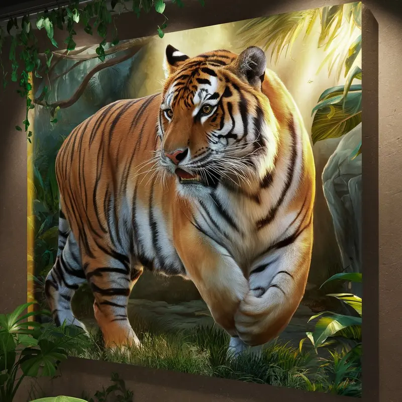 **"Cinematic 3D Bengal Tiger Wall Art